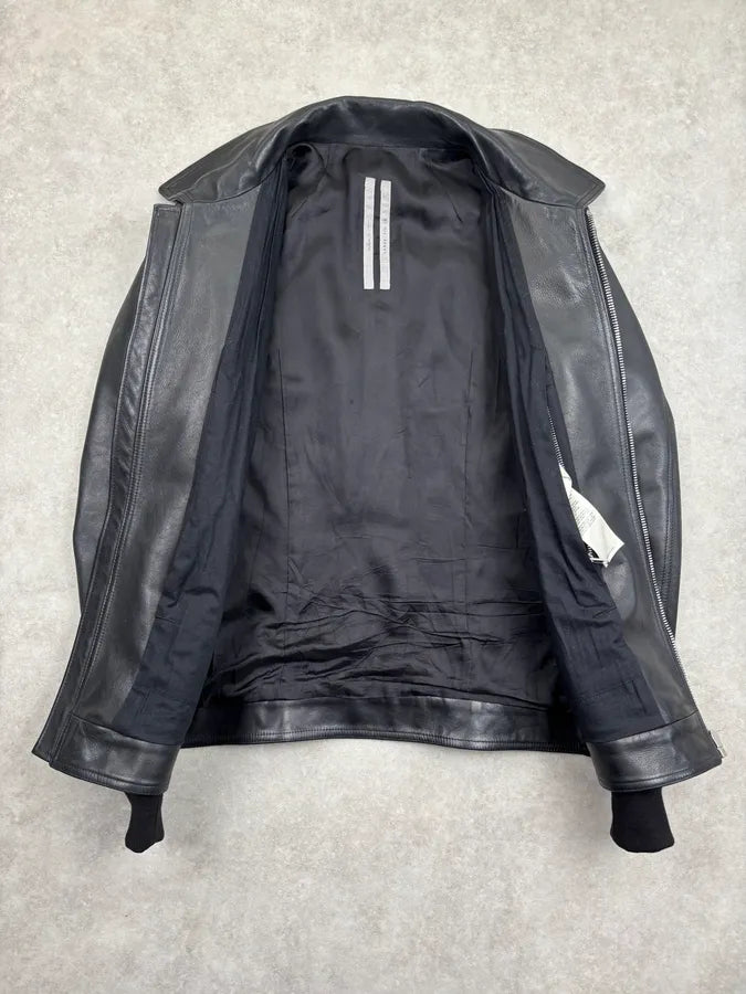 FW2019 Rick Owens Larry Black Leather Jacket KOrMVxp 6