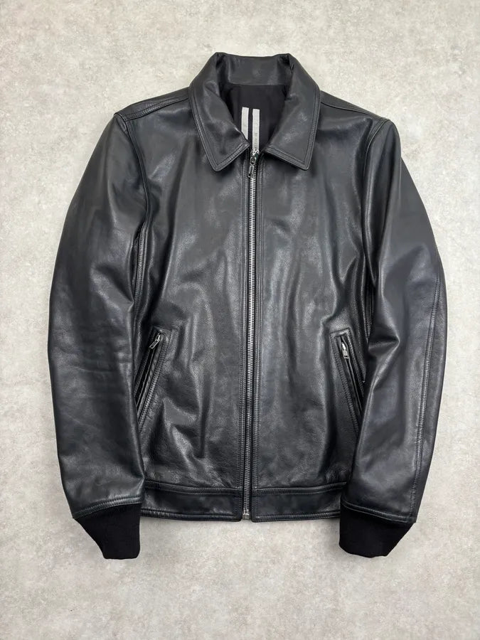 FW2019 Rick Owens Larry Black Leather Jacket KOrMVxp 0