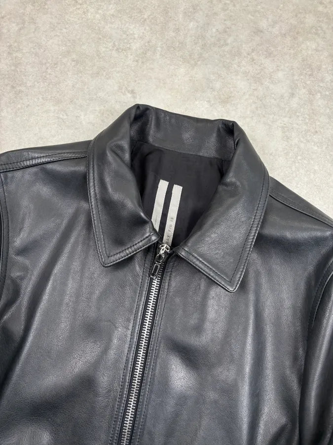 FW2019 Rick Owens Larry Black Leather Jacket KOrMVxp 3