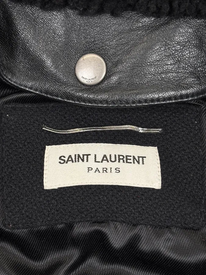 FW2019 Saint Lauren Hybrid Black Wool Leather Bomber Jacket NyNnbJA 10