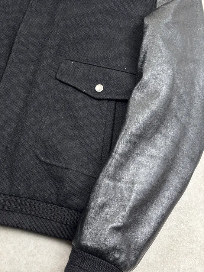 FW2019 Saint Lauren Hybrid Black Wool Leather Bomber Jacket NyNnbJA 9