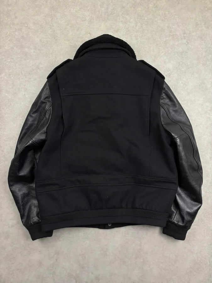 FW2019 Saint Lauren Hybrid Black Wool Leather Bomber Jacket NyNnbJA 6