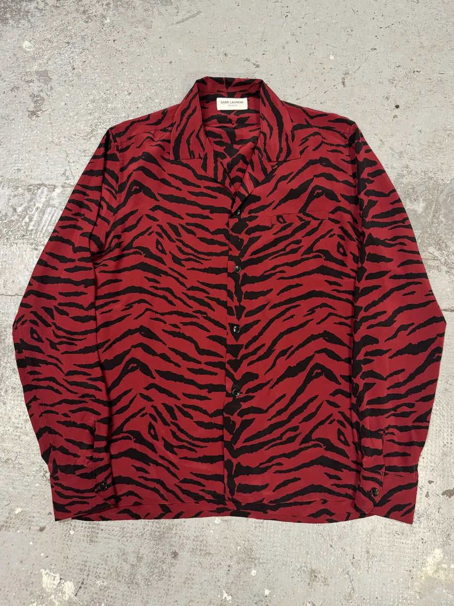 FW2019 Saint Laurent Zebra Red & Black Silk Shirt niDdPUm 0