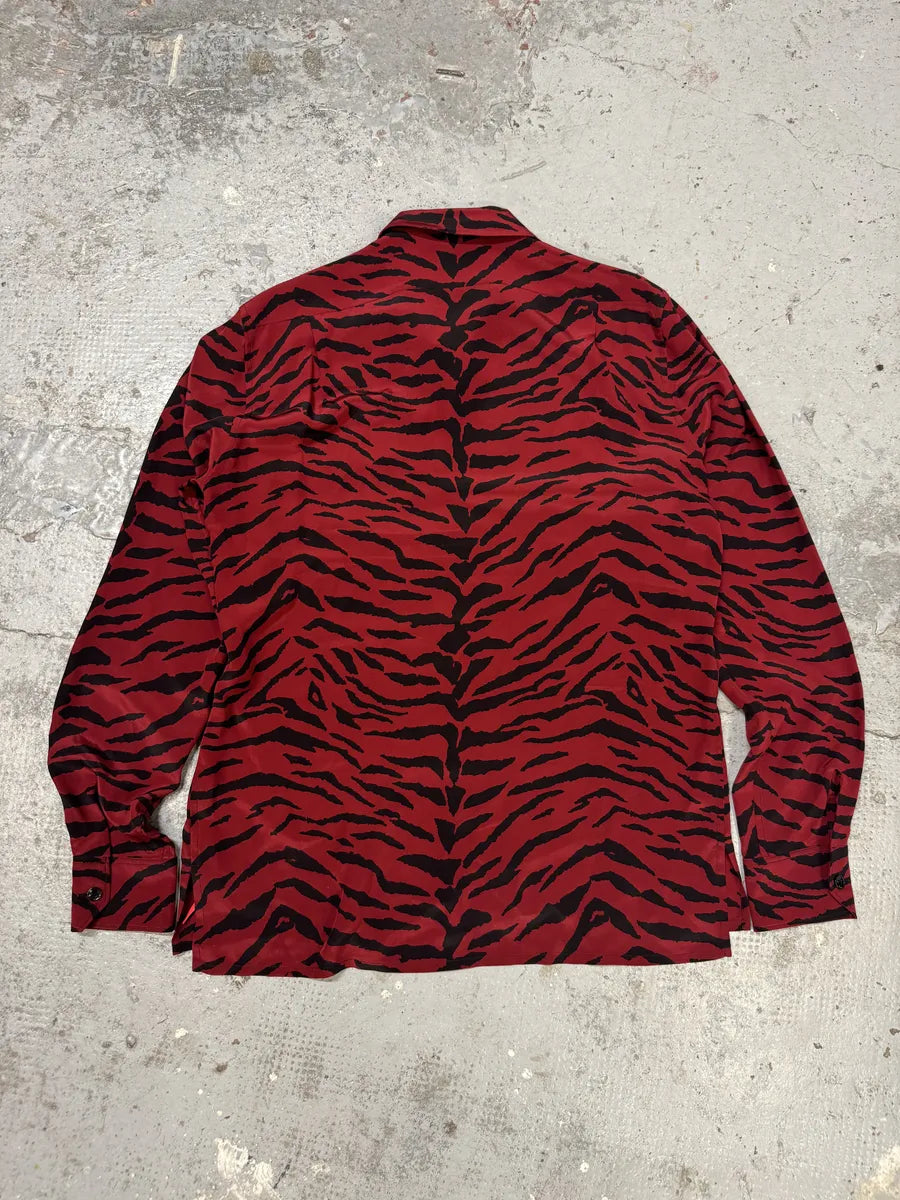 FW2019 Saint Laurent Zebra Red & Black Silk Shirt niDdPUm 1