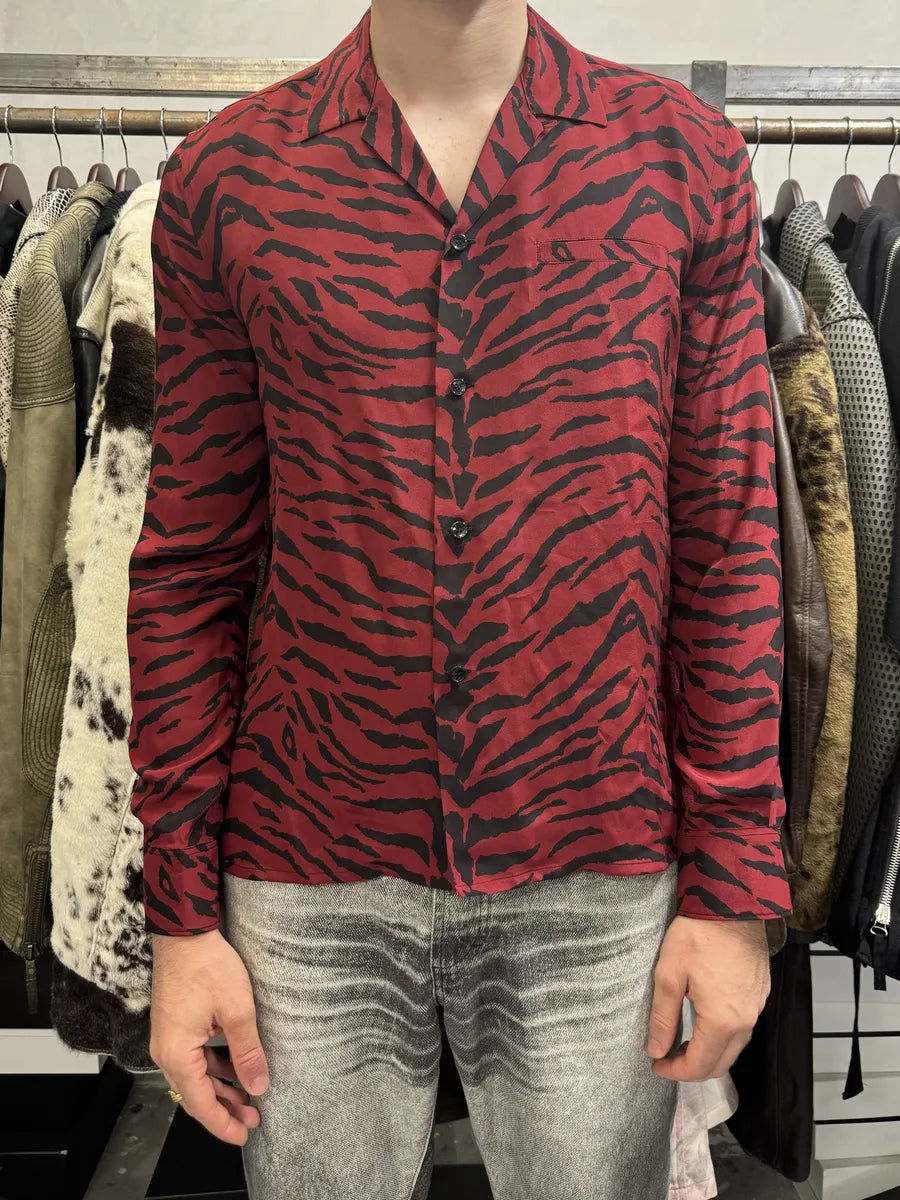 FW2019 Saint Laurent Zebra Red & Black Silk Shirt niDdPUm 2
