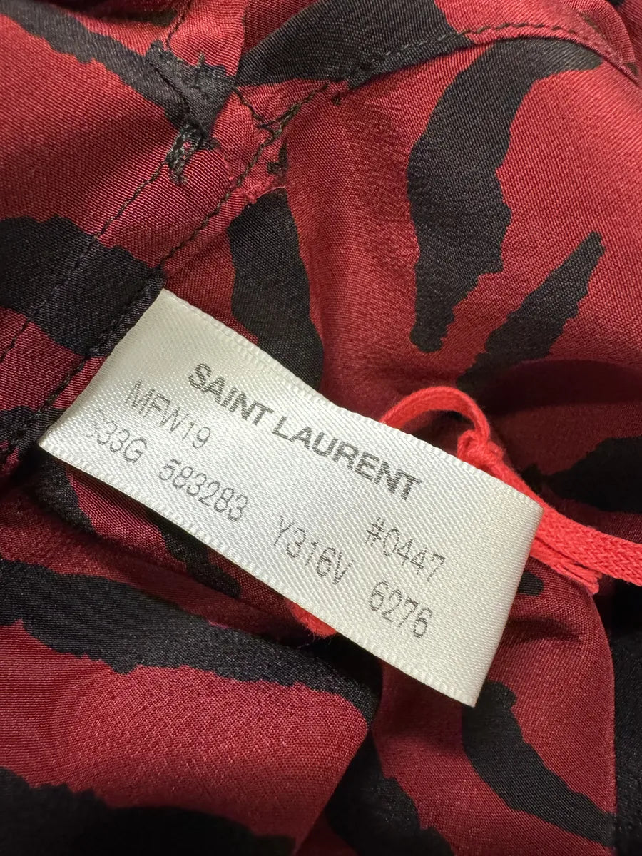 FW2019 Saint Laurent Zebra Red & Black Silk Shirt niDdPUm 4
