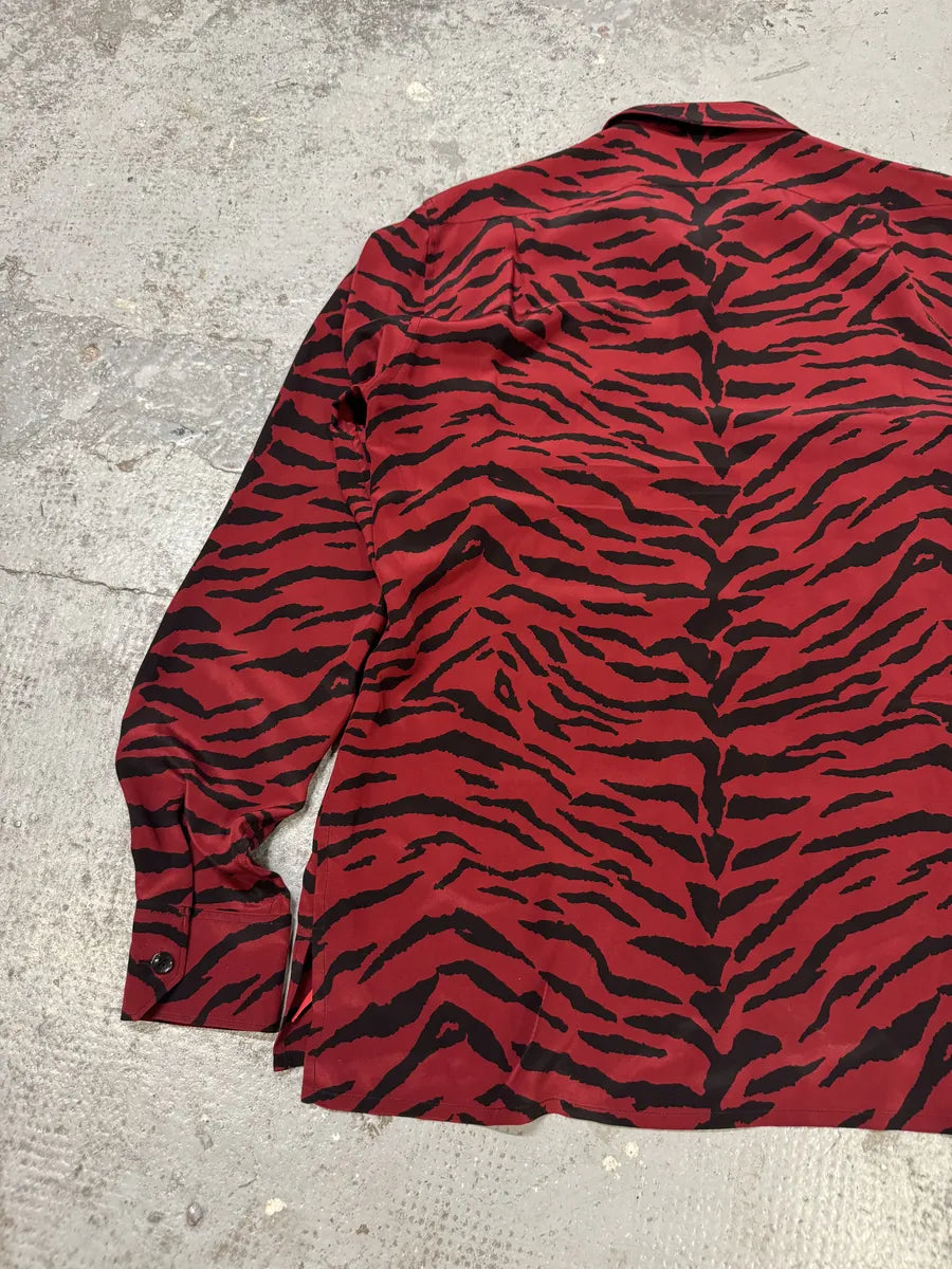 FW2019 Saint Laurent Zebra Red & Black Silk Shirt niDdPUm 5