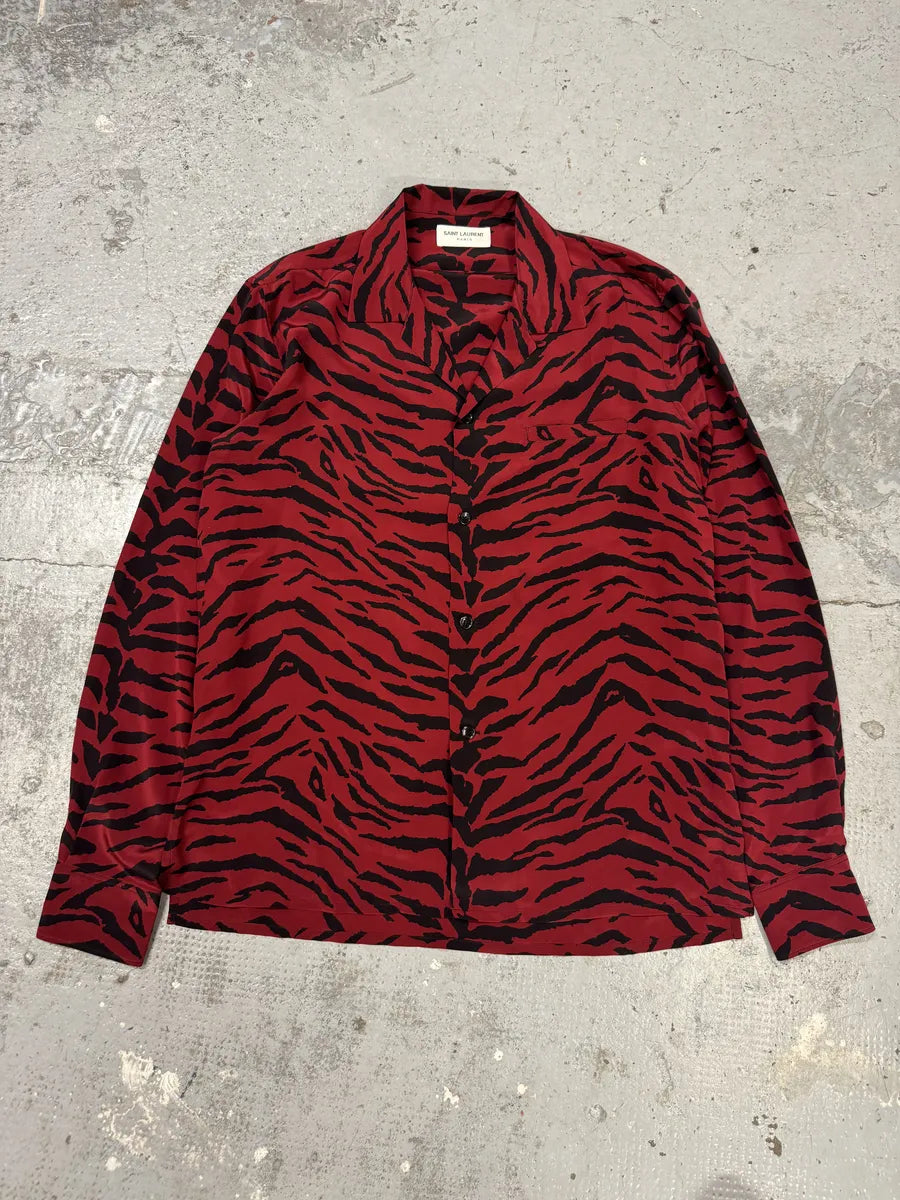 FW2019 Saint Laurent Zebra Red & Black Silk Shirt niDdPUm 6