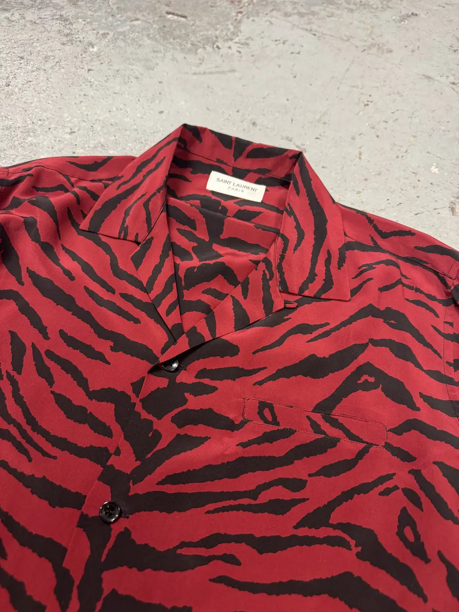 FW2019 Saint Laurent Zebra Red & Black Silk Shirt niDdPUm 7