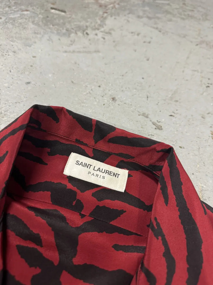 FW2019 Saint Laurent Zebra Red & Black Silk Shirt niDdPUm 8