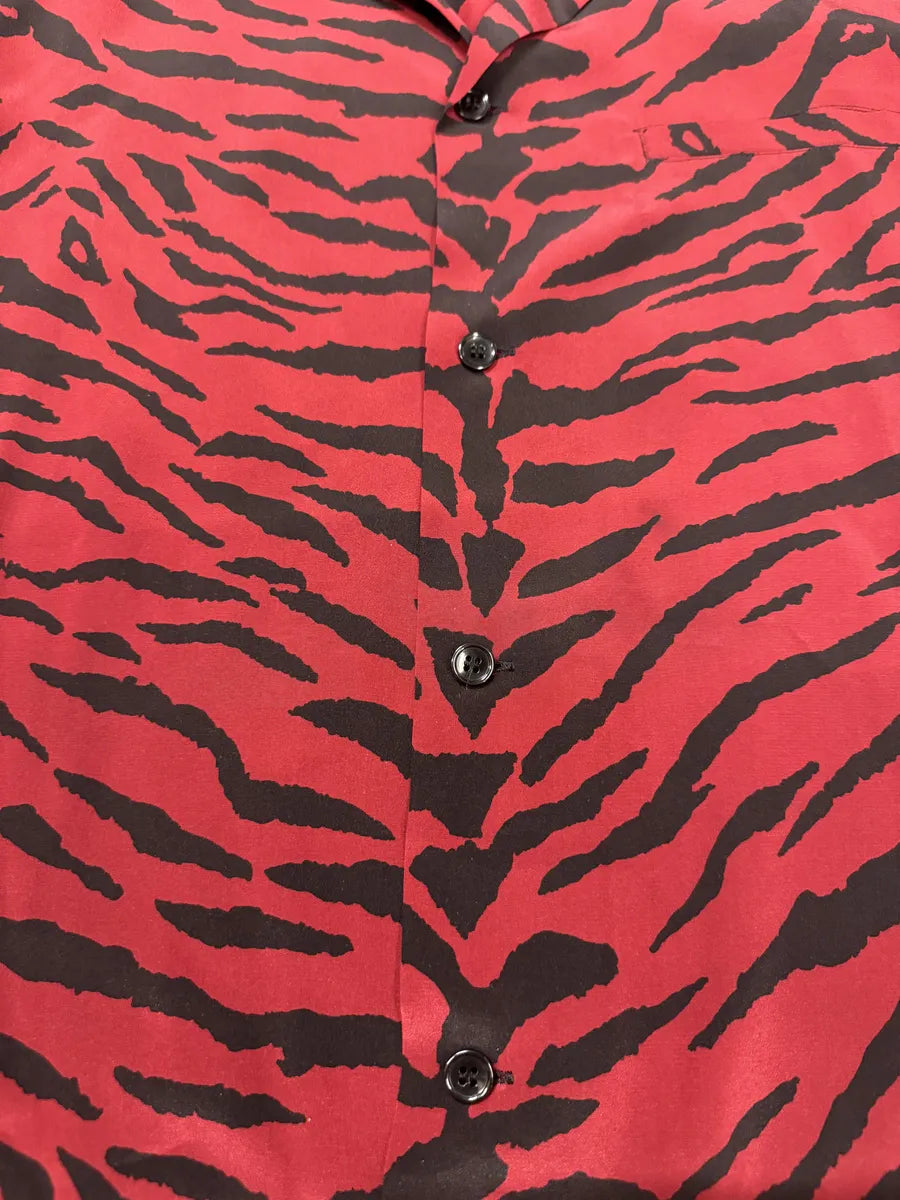 FW2019 Saint Laurent Zebra Red & Black Silk Shirt niDdPUm 9