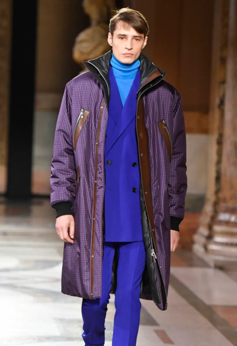 FW2020 Berluti Purple Checked Hooded Cropped Bomber Jacket by Kris Van Assche QegDeAHb 4