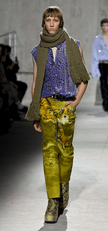 FW2020 Dries Van Noten Tiger Yellow Gold Pants foayOao 1