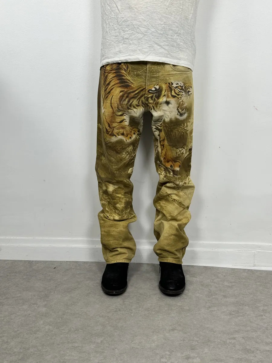 FW2020 Dries Van Noten Tiger Yellow Gold Pants foayOao 3