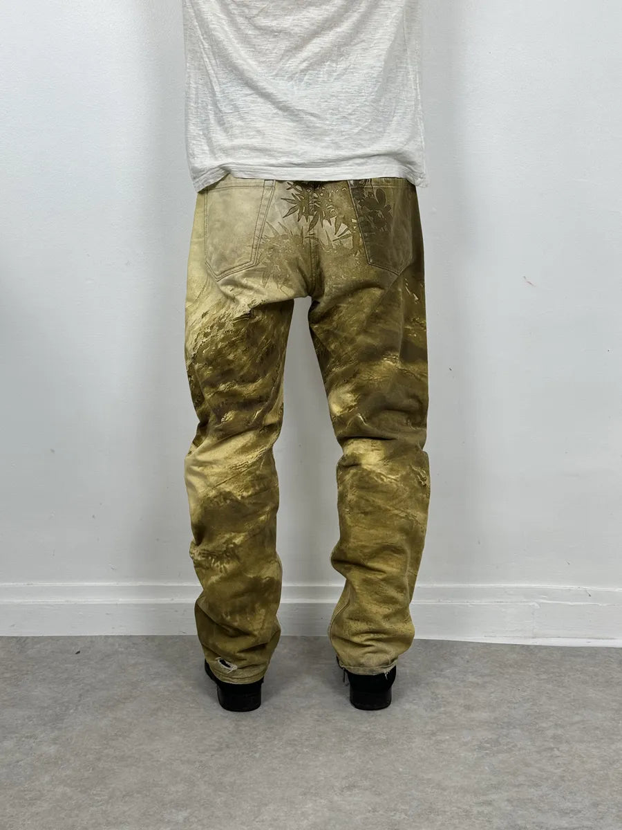 FW2020 Dries Van Noten Tiger Yellow Gold Pants foayOao 4