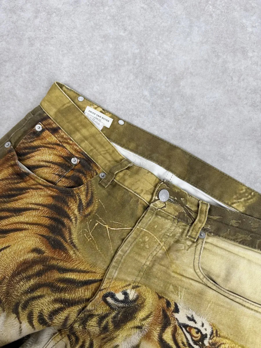 FW2020 Dries Van Noten Tiger Yellow Gold Pants foayOao 6