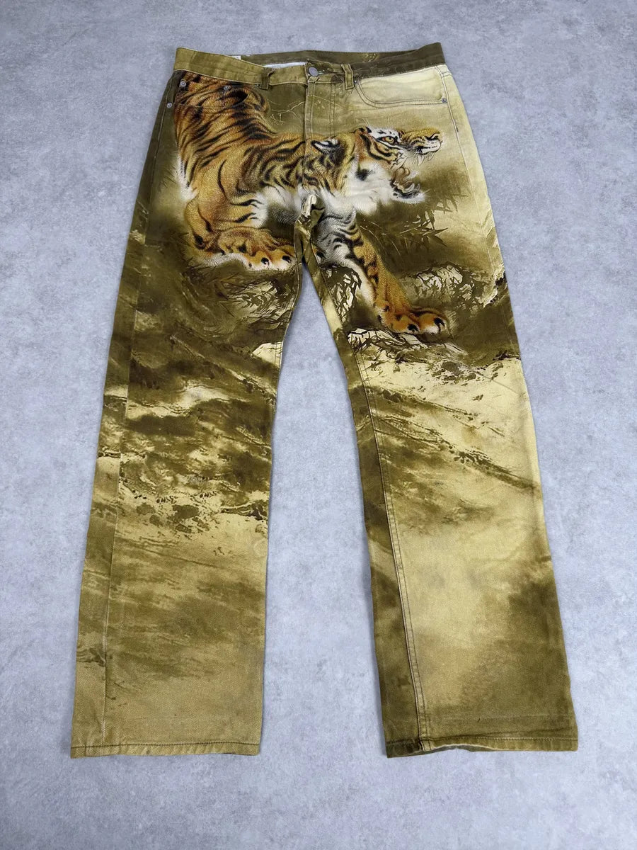 FW2020 Dries Van Noten Tiger Yellow Gold Pants foayOao 7