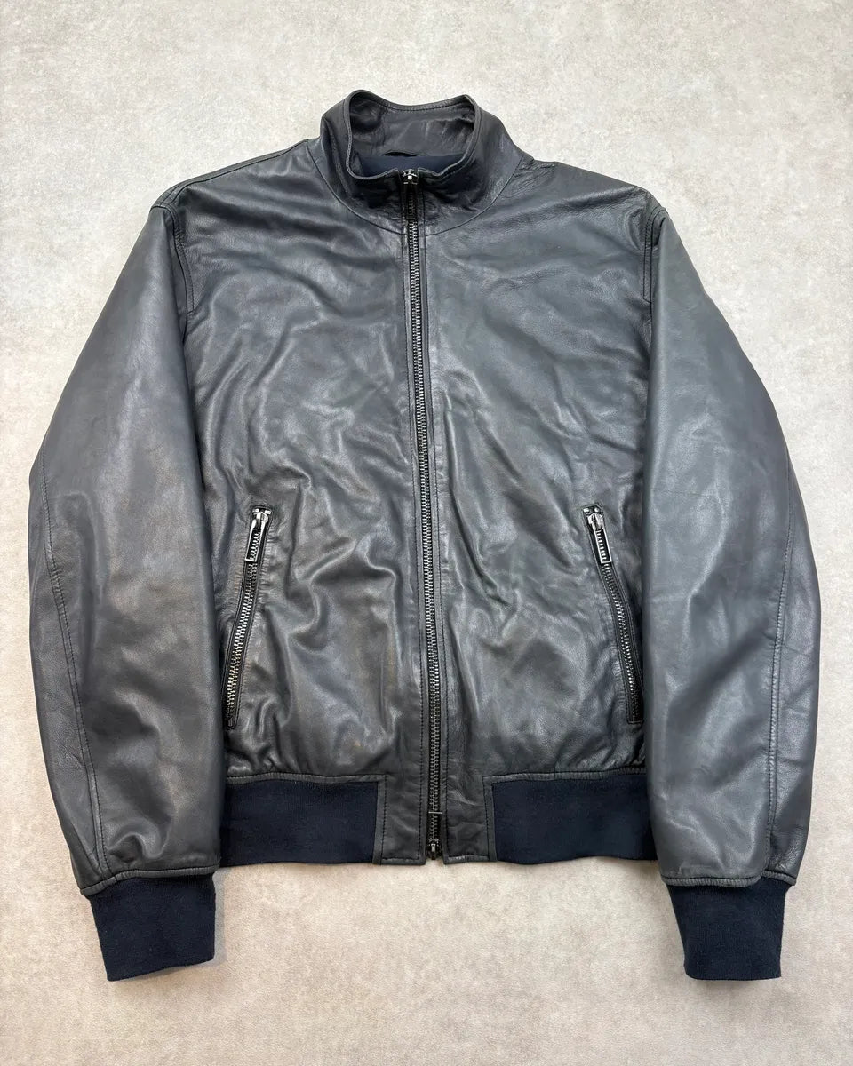 FW2020 Emporio Armani Black Prenium Leather Bomber Jacket YfFwwhr 0