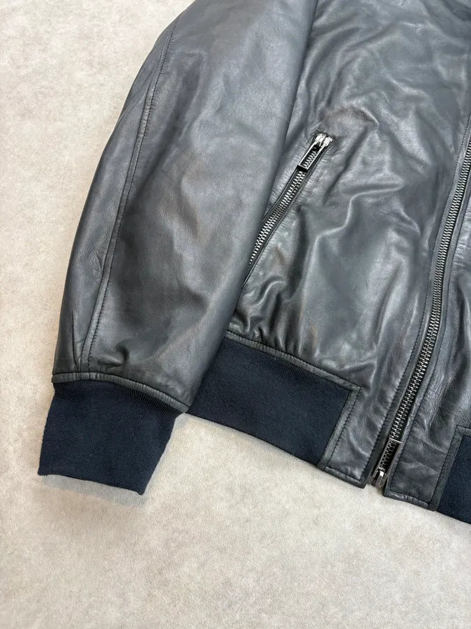 FW2020 Emporio Armani Black Prenium Leather Bomber Jacket YfFwwhr 7