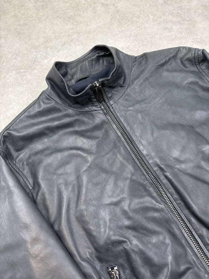 FW2020 Emporio Armani Black Prenium Leather Bomber Jacket YfFwwhr 4