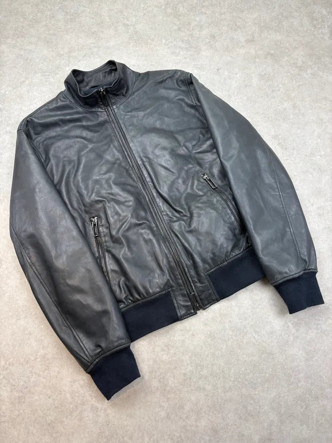 FW2020 Emporio Armani Black Prenium Leather Bomber Jacket YfFwwhr 3