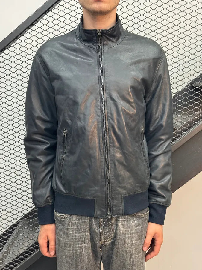 FW2020 Emporio Armani Black Prenium Leather Bomber Jacket YfFwwhr 1