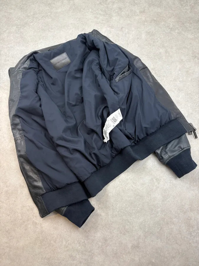 FW2020 Emporio Armani Black Prenium Leather Bomber Jacket YfFwwhr 6