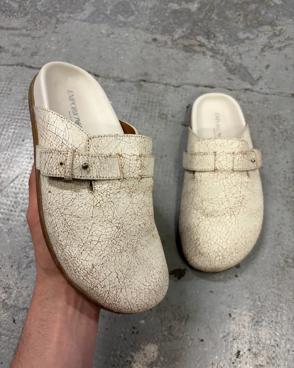 FW2020 Emporio Armani White Cracked Leather Mule Sabot (37eu/us5) iaNljSD 0