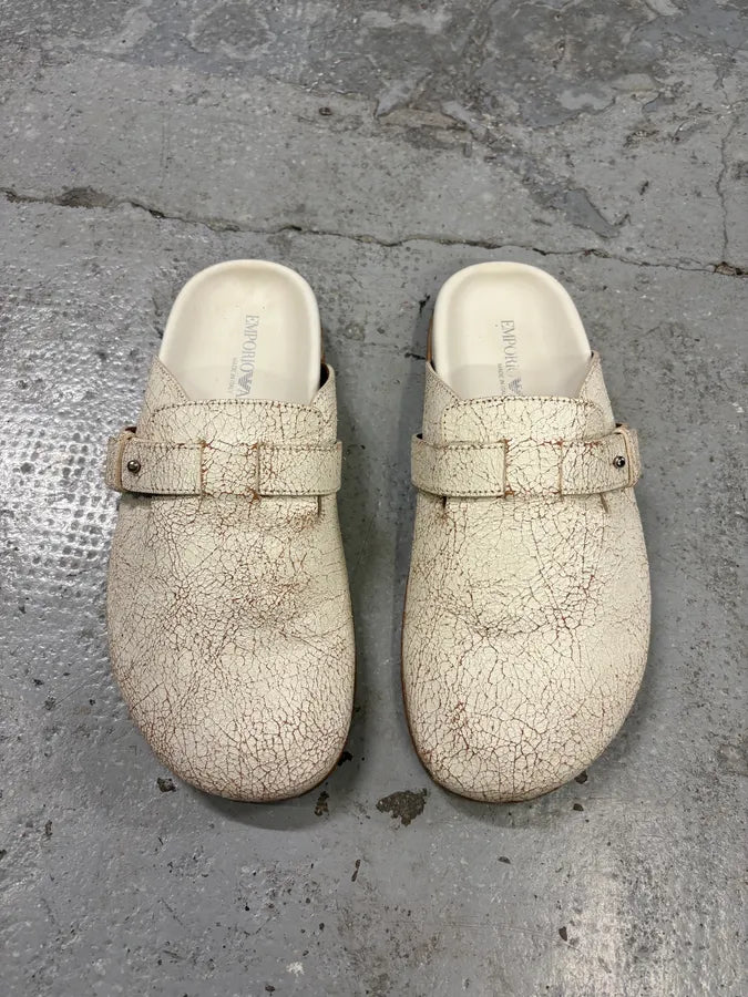 FW2020 Emporio Armani White Cracked Leather Mule Sabot (37eu/us5) iaNljSD 1