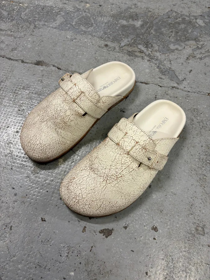 FW2020 Emporio Armani White Cracked Leather Mule Sabot (37eu/us5) iaNljSD 2