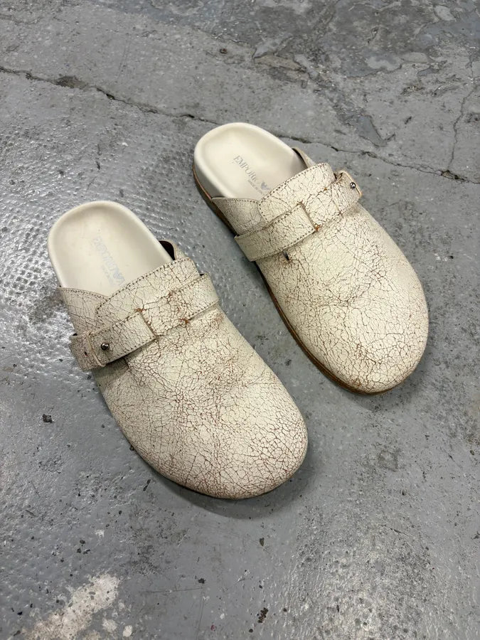 FW2020 Emporio Armani White Cracked Leather Mule Sabot (37eu/us5) iaNljSD 3