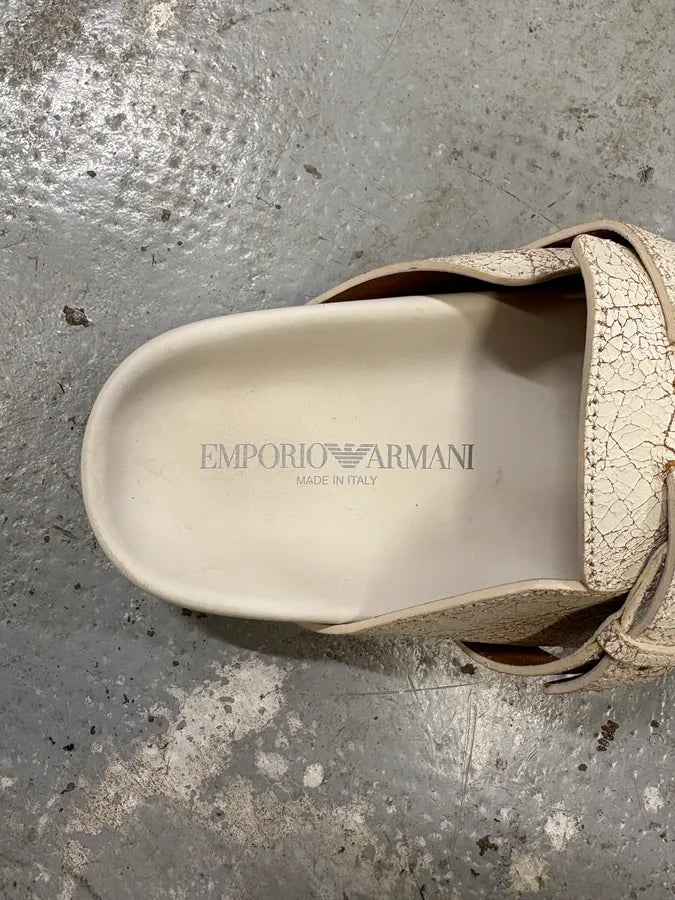 FW2020 Emporio Armani White Cracked Leather Mule Sabot (37eu/us5) iaNljSD 7