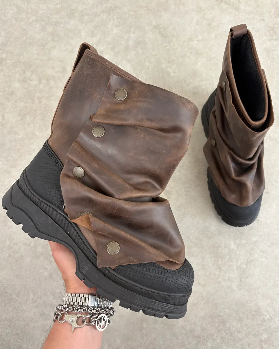 FW2020 Glenn Martens H&M Brown Leather Plastron Boots wAknvpW 0