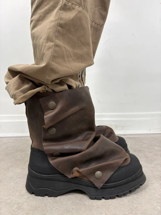 FW2020 Glenn Martens H&M Brown Leather Plastron Boots wAknvpW 1