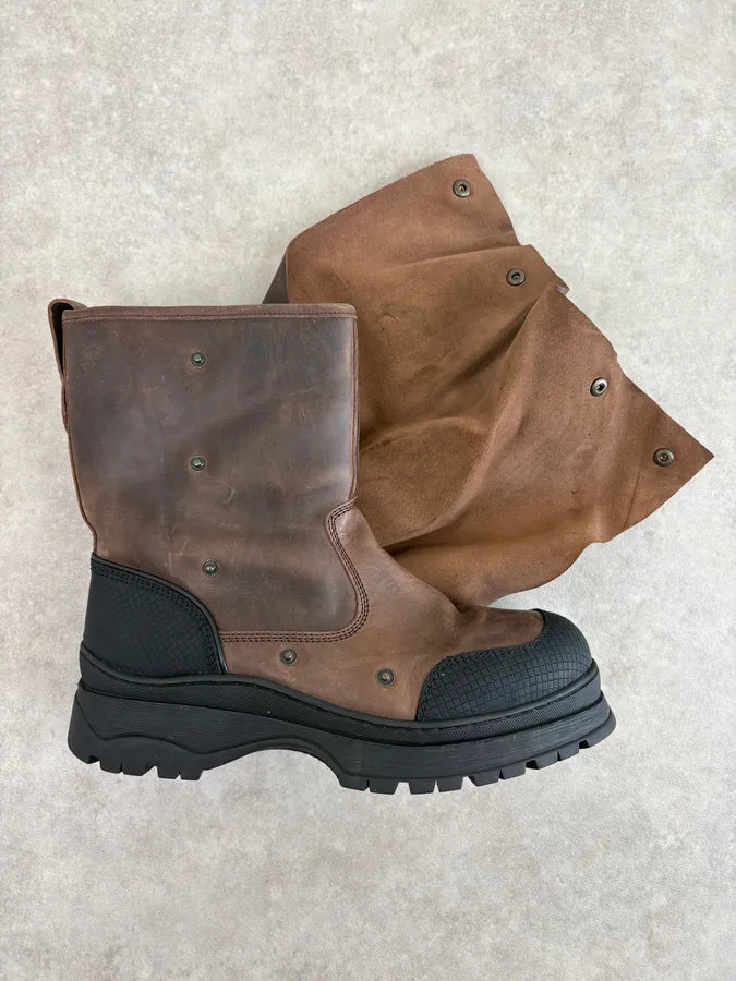 FW2020 Glenn Martens H&M Brown Leather Plastron Boots wAknvpW 10