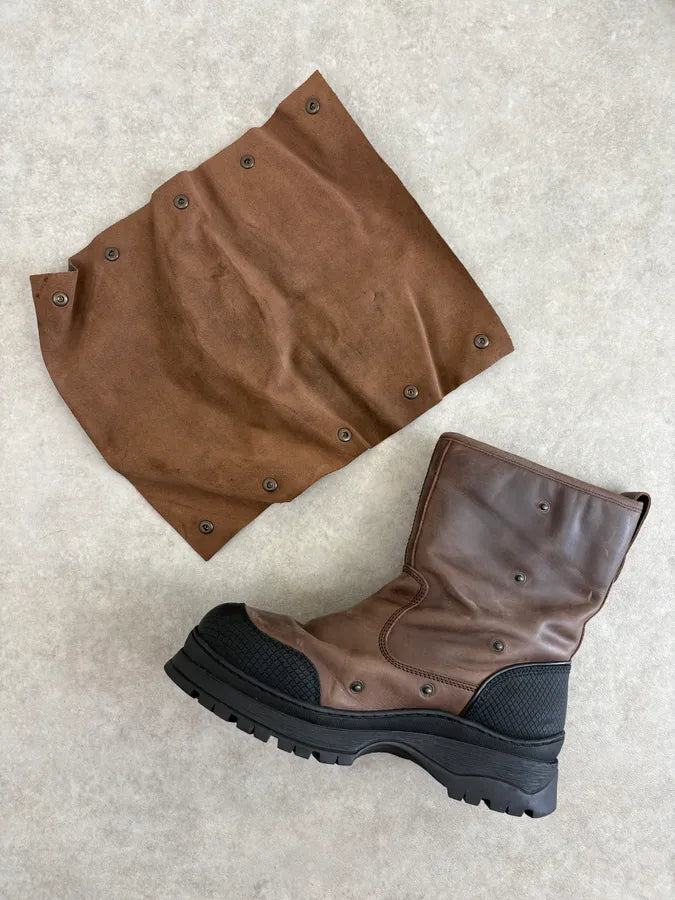 FW2020 Glenn Martens H&M Brown Leather Plastron Boots wAknvpW 11