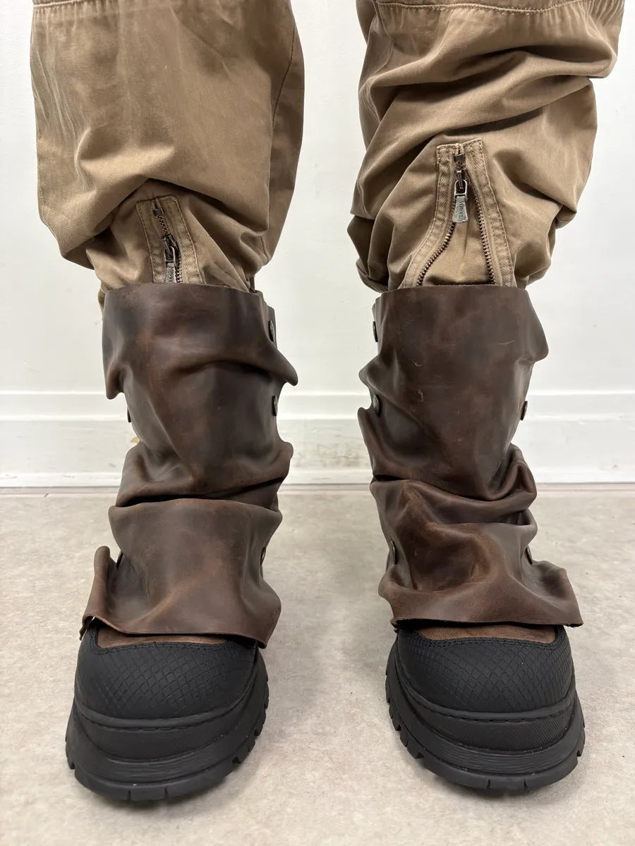 FW2020 Glenn Martens H&M Brown Leather Plastron Boots wAknvpW 2