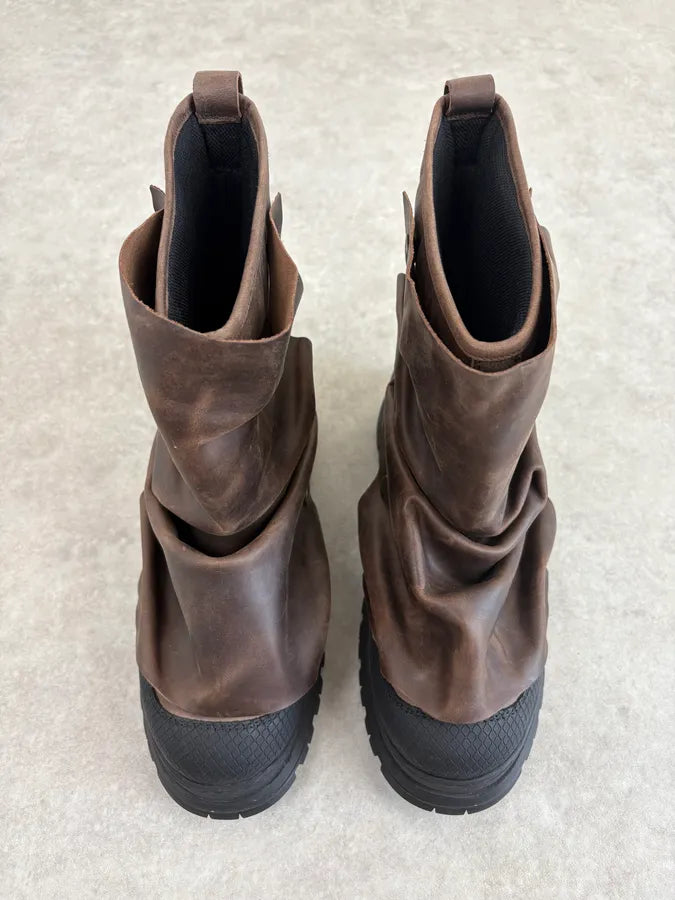 FW2020 Glenn Martens H&M Brown Leather Plastron Boots wAknvpW 3