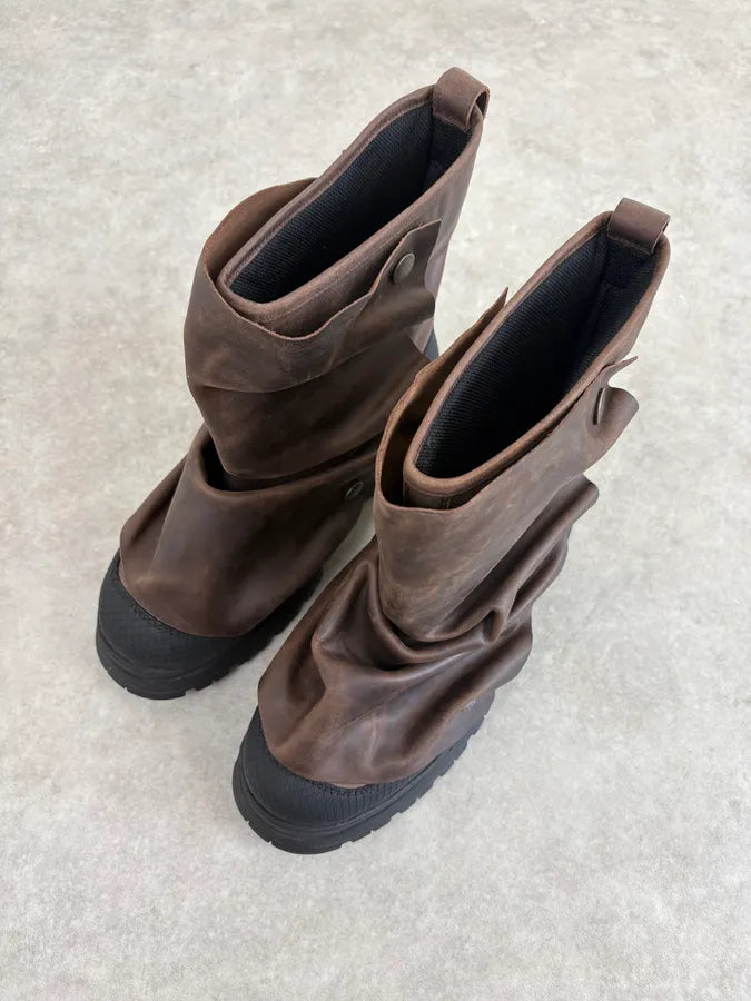 FW2020 Glenn Martens H&M Brown Leather Plastron Boots wAknvpW 4