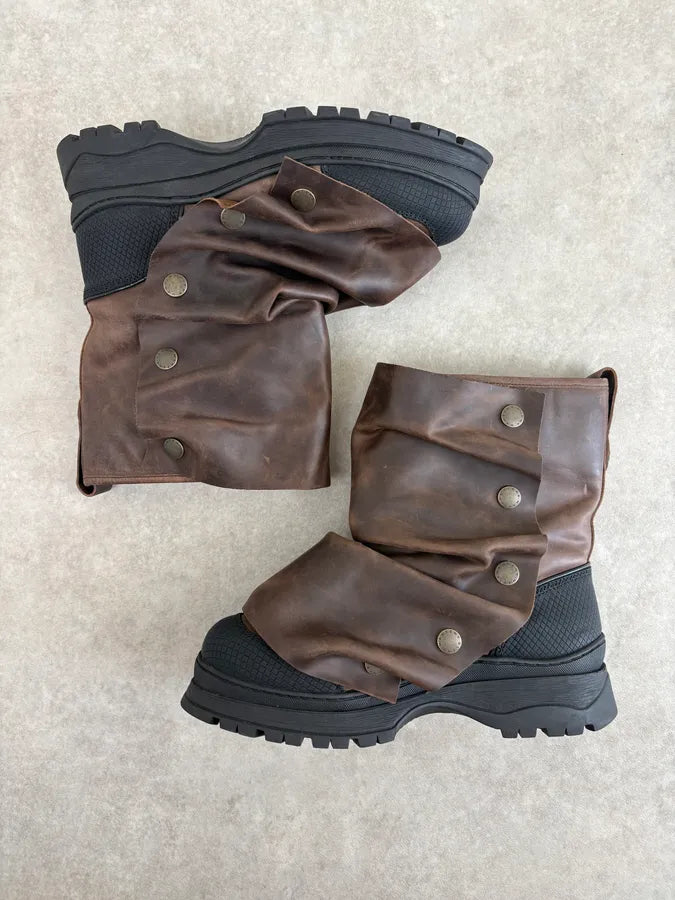 FW2020 Glenn Martens H&M Brown Leather Plastron Boots wAknvpW 5