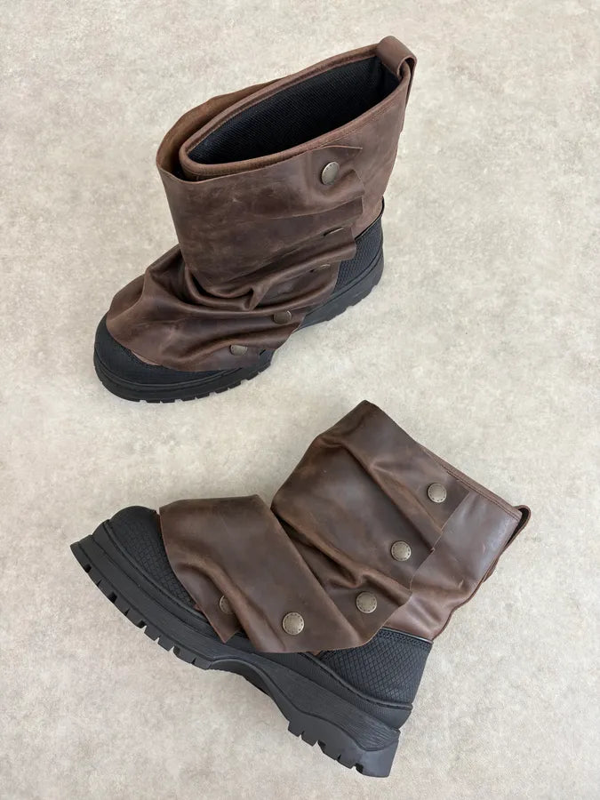 FW2020 Glenn Martens H&M Brown Leather Plastron Boots wAknvpW 6