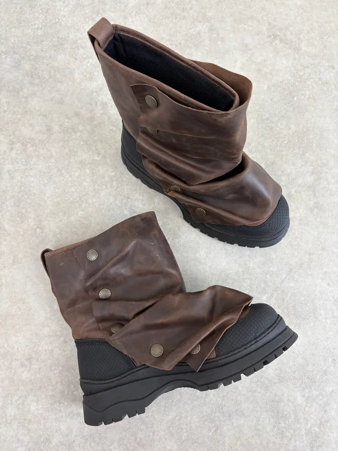 FW2020 Glenn Martens H&M Brown Leather Plastron Boots wAknvpW 7