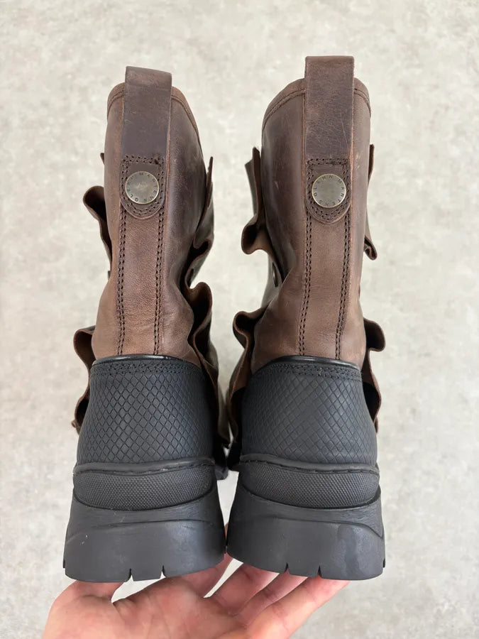 FW2020 Glenn Martens H&M Brown Leather Plastron Boots wAknvpW 8