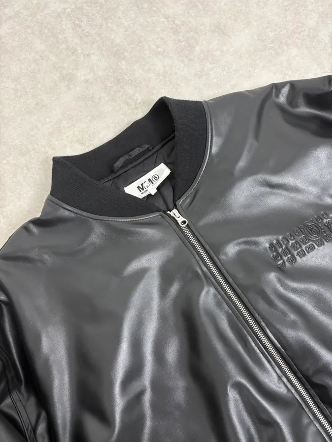 FW2023 Maison Margiela Black Faux Leather Bomber Jacket EXazBzw 4