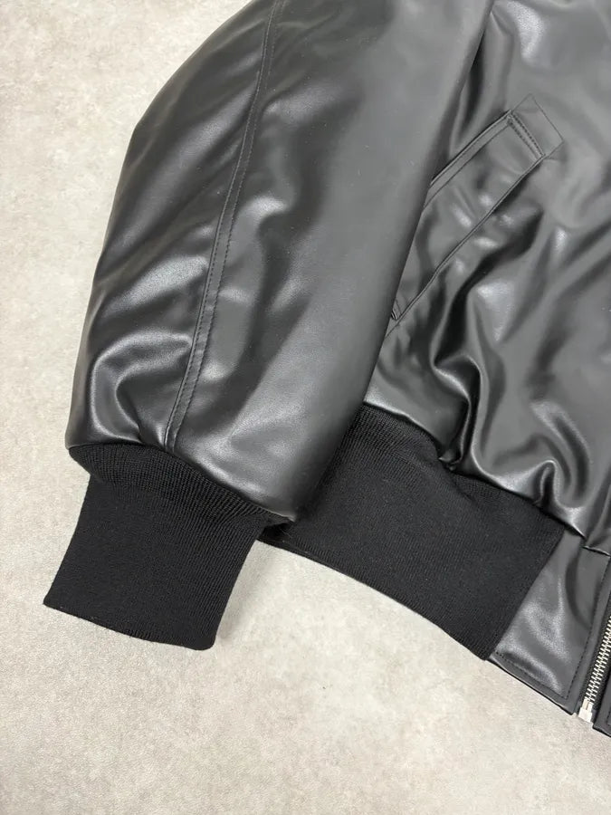 FW2023 Maison Margiela Black Faux Leather Bomber Jacket EXazBzw 7
