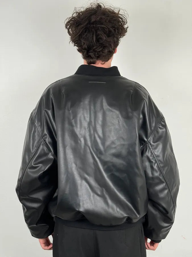 FW2023 Maison Margiela Black Faux Leather Bomber Jacket EXazBzw 2