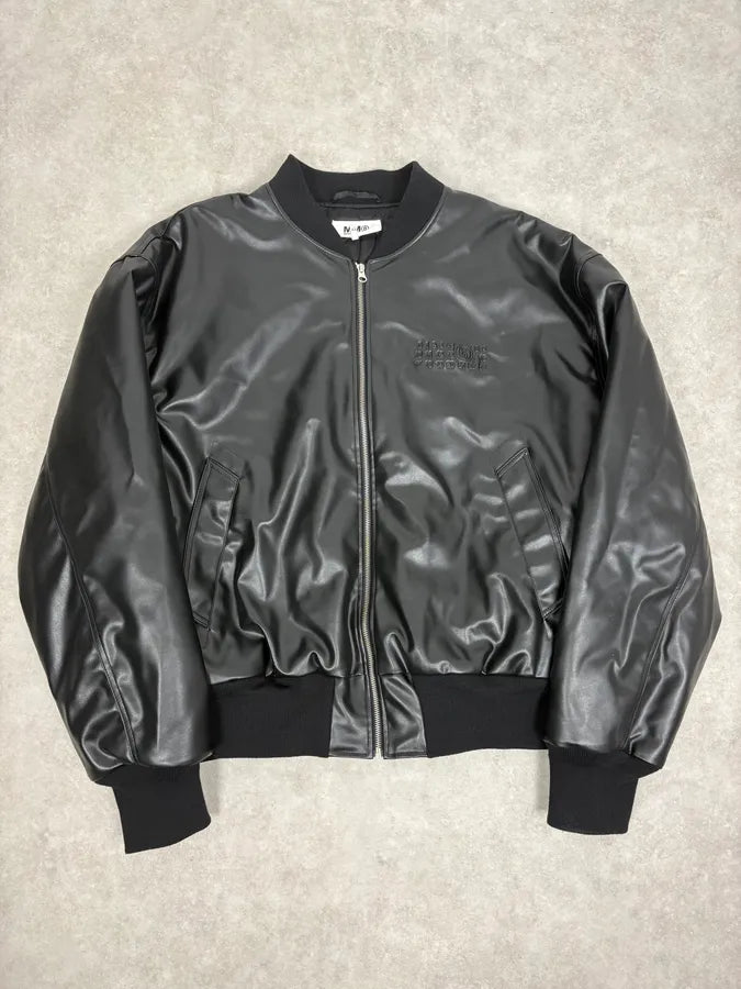 FW2023 Maison Margiela Black Faux Leather Bomber Jacket EXazBzw 0