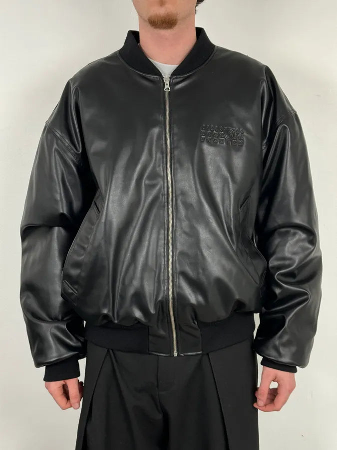 FW2023 Maison Margiela Black Faux Leather Bomber Jacket EXazBzw 1