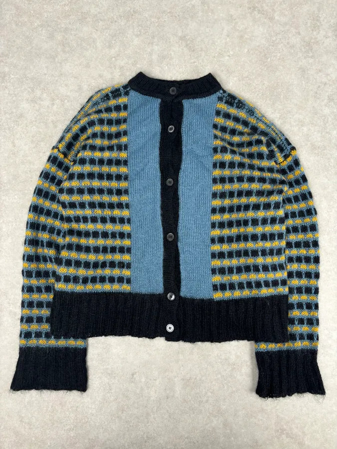 FW2020 Marni Blue Cardigan Wool Distressed  QycINWw 3