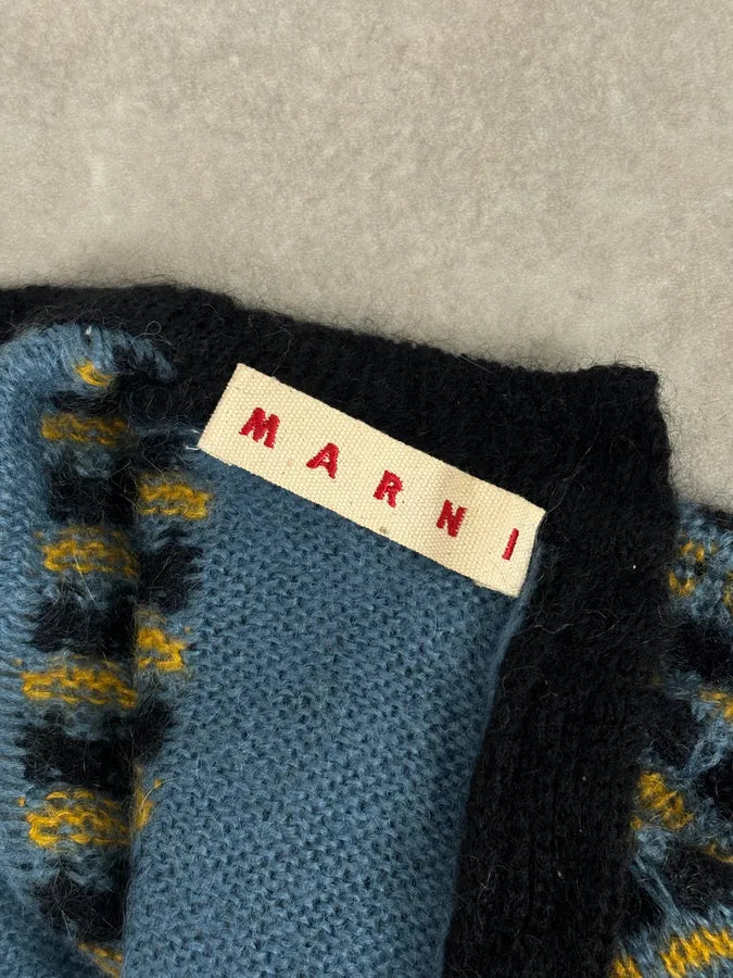 FW2020 Marni Blue Cardigan Wool Distressed  QycINWw 9